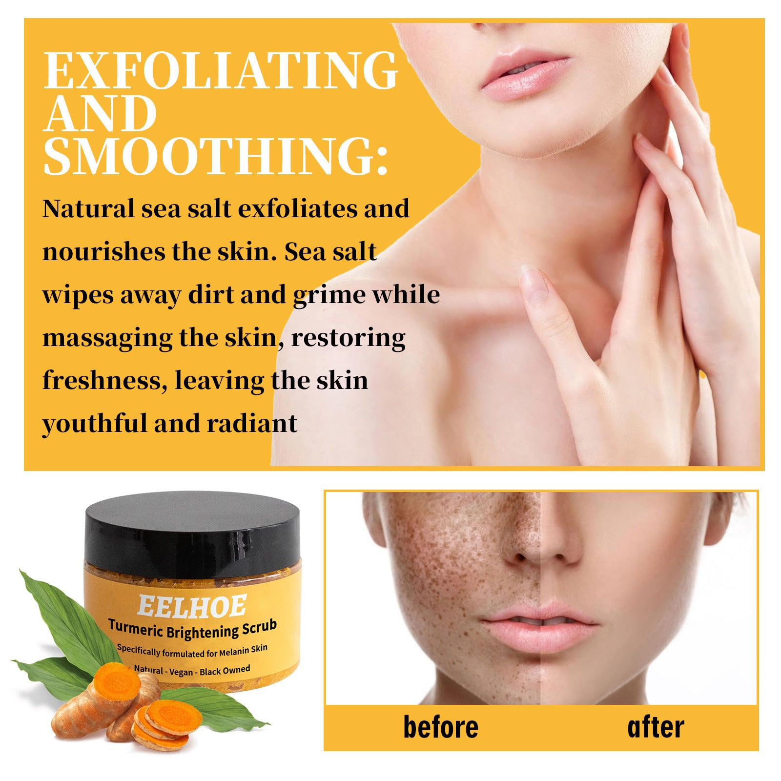 EELHOE Turmeric Body Scrub Cream Skin Cleaning Cutin